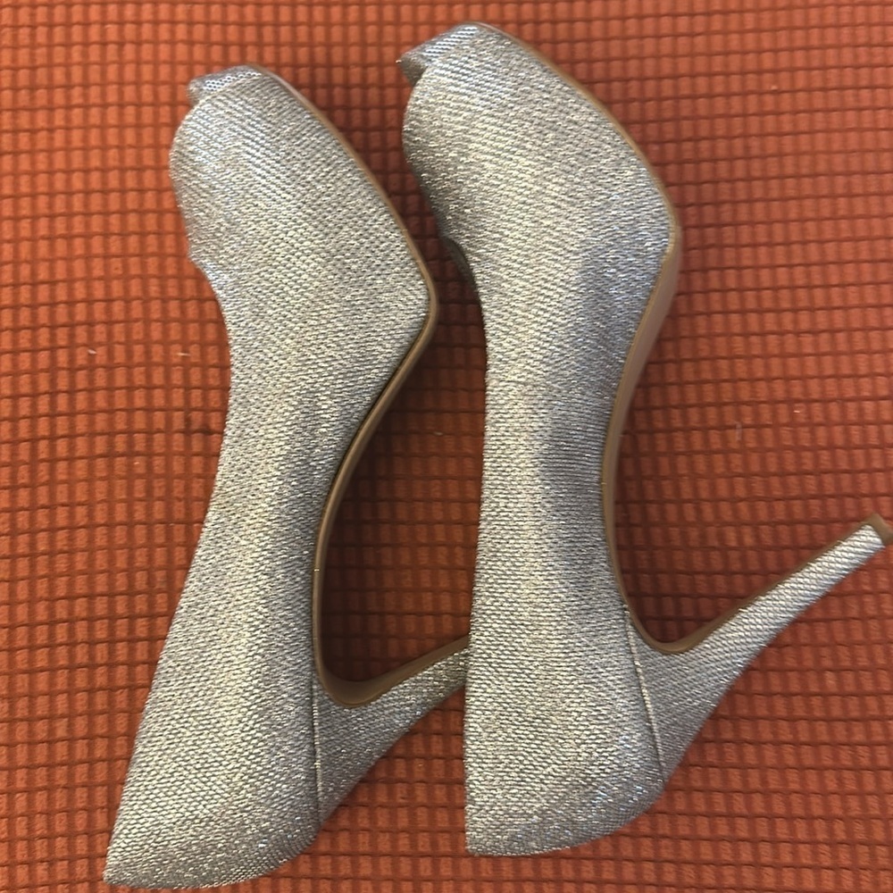 Nine West Silver Open Toe Platform Heels - Picture 5 of 13